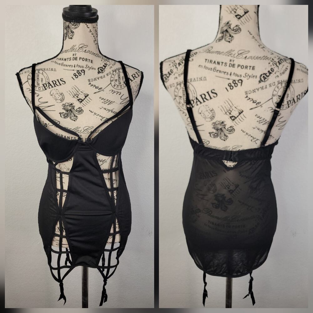 Dreamgirl Corset Bustier Dress Black Garters Size Medium Cutouts